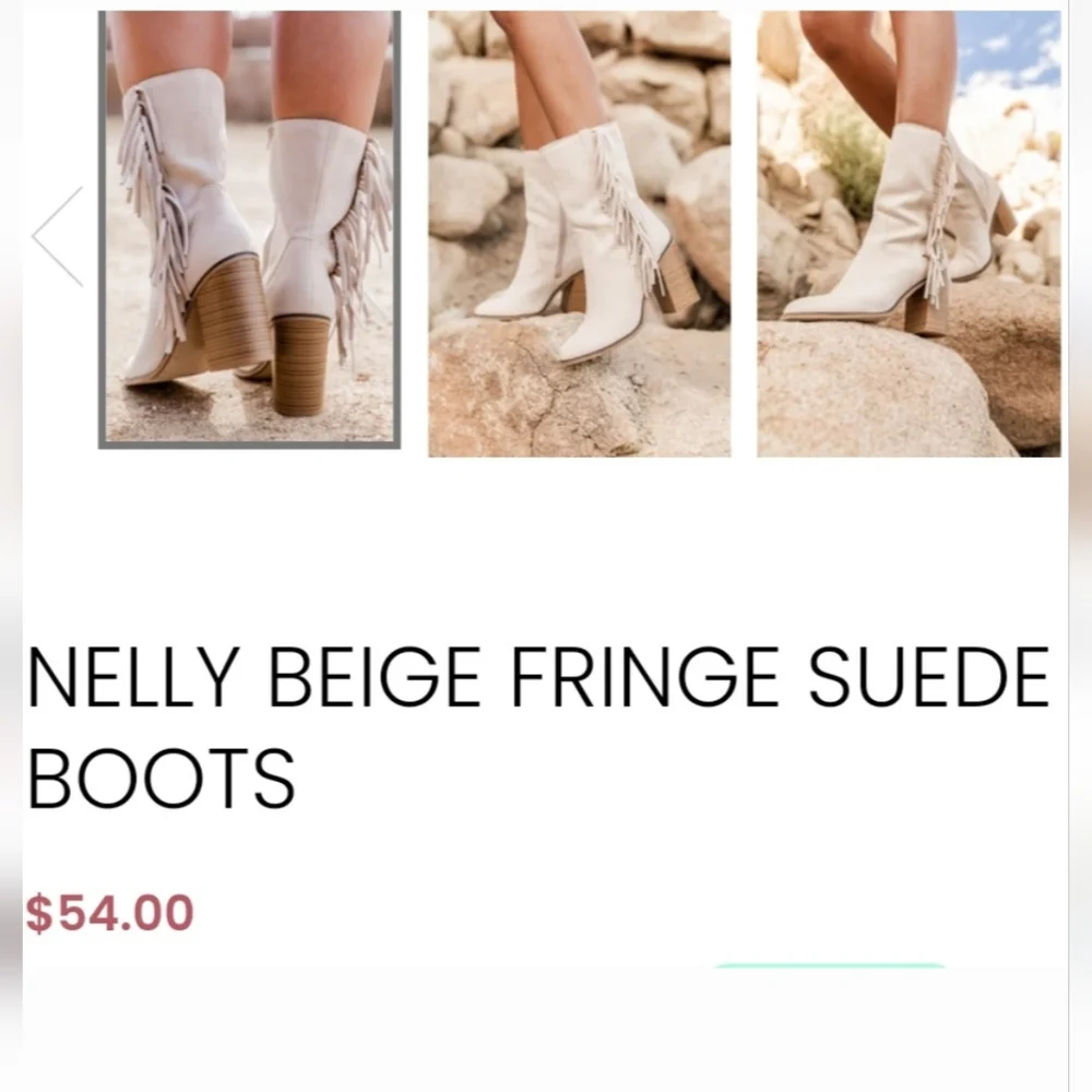 Beige Fringe Suede Boots - Picture 10 of 11